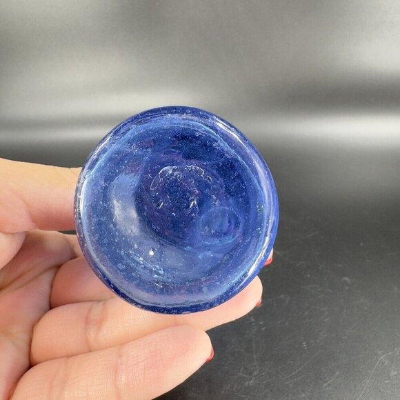 Vintage Hand Blown Cobalt Blue Bud Vase Ruffled Edges Hand Made Glass Decor VTG - Picture 7 of 14